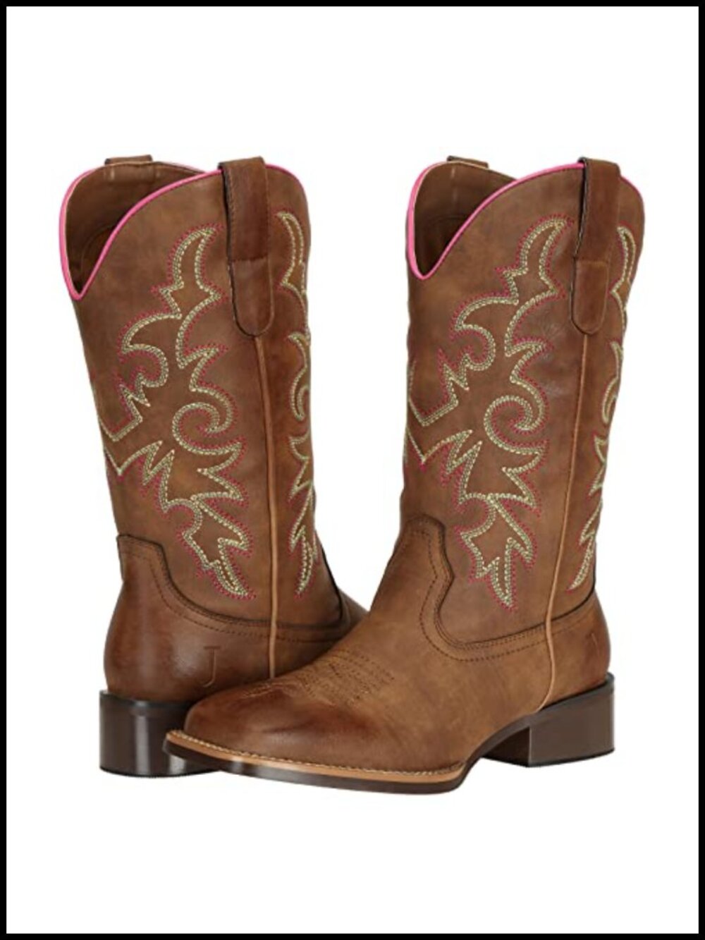 Wide Calf Cowboy Boots Square Toe Faux Leather Western Riding